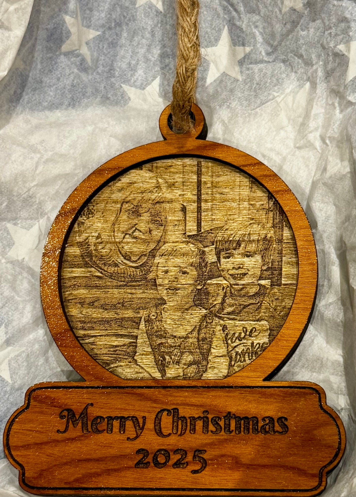Engraved photo layered Ornaments