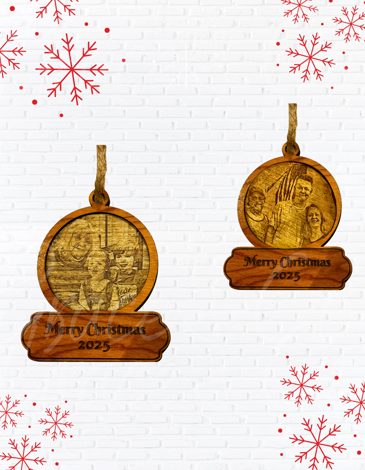 Engraved photo layered Ornaments