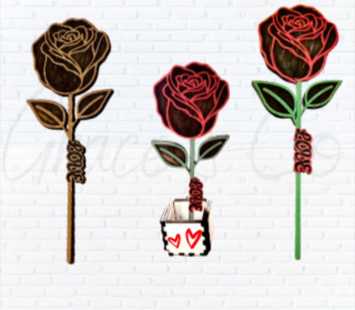 6in Wooden Engraved Flower: Personalize LOVE to specific Name or Word